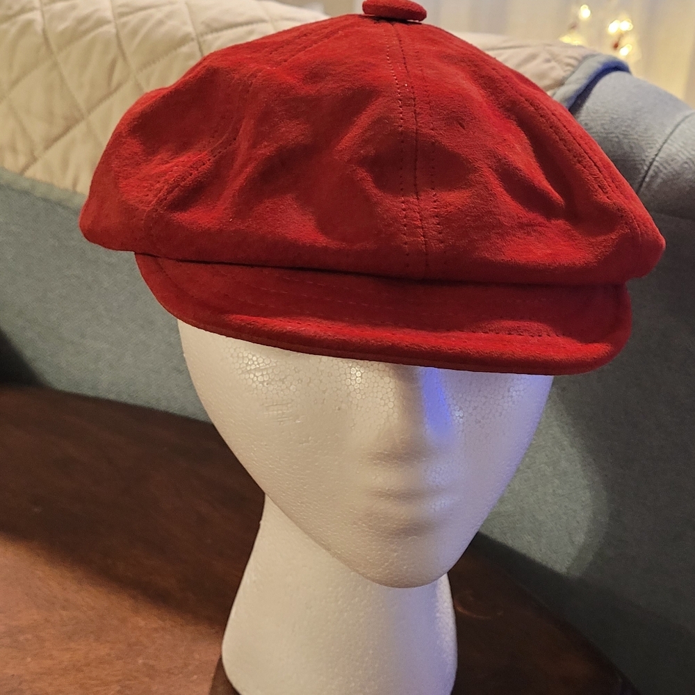 Newsboy Bakerboy Gatsby Cap Red Suede Medium - Picture 2 of 12